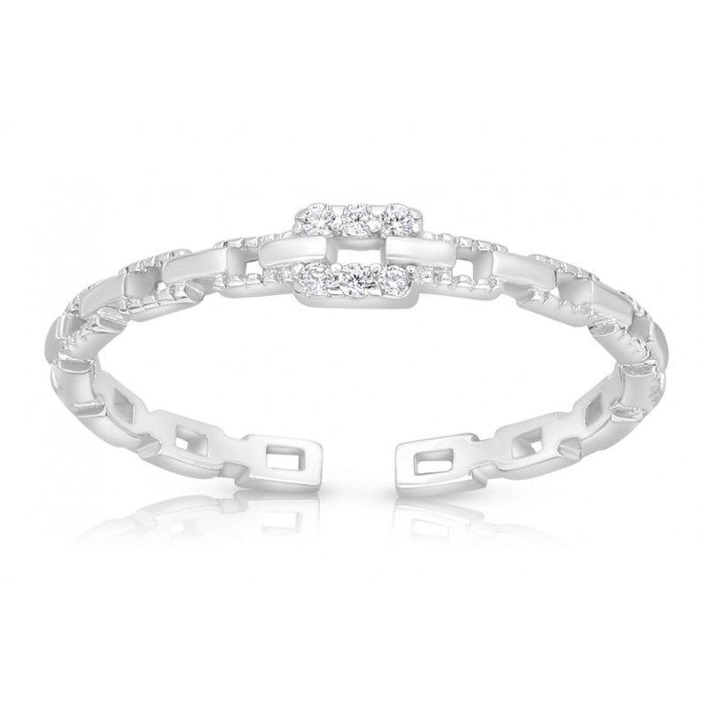 טבעת מתכווננת מכסף סטרלינג עם קישורי זירקונים M... | טבעות יהודיות